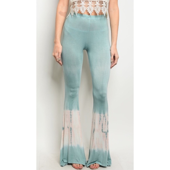 ❗️CLEARANCE❗️Mint Cream Tie Dye Bell Bottoms S M L - Picture 3 of 4